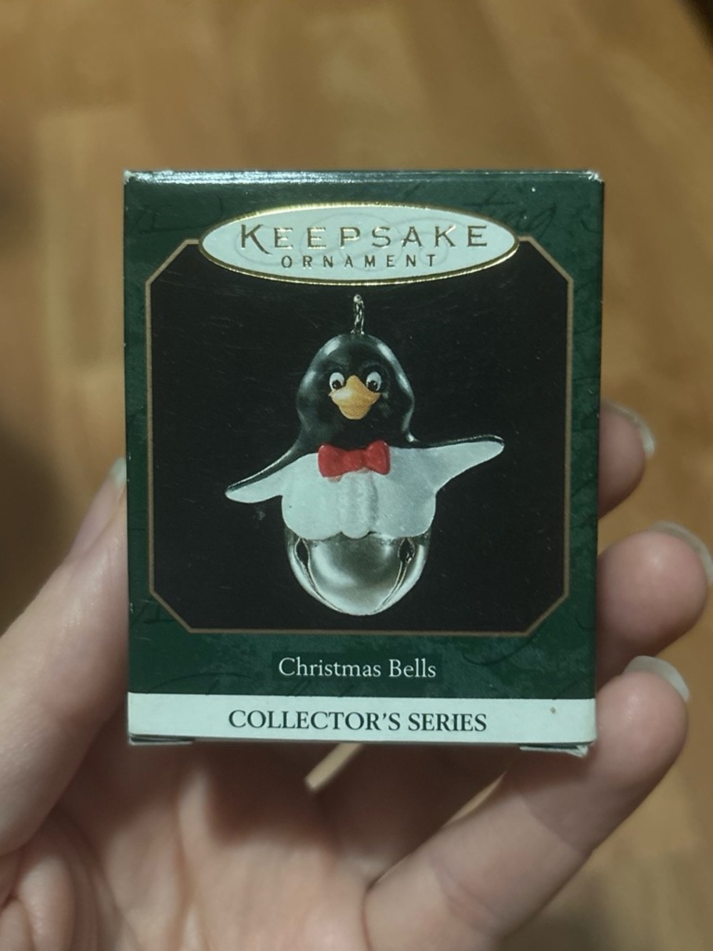 Keepsake Ornament Christmas Bells Penguin Ornament - Black & White with Red Bow